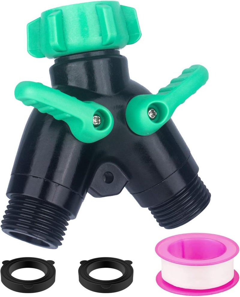 windblowgrass Garden Hose Splitter 2 Way Heavy Duty Plastic, for 3/4" Water Hose Splitter, Hose Y Splitter with Shutoff, Comfortable Grip, Easy Installation, with 2 Extra Leakproof Rubber Washers 1 Tape - Image 1